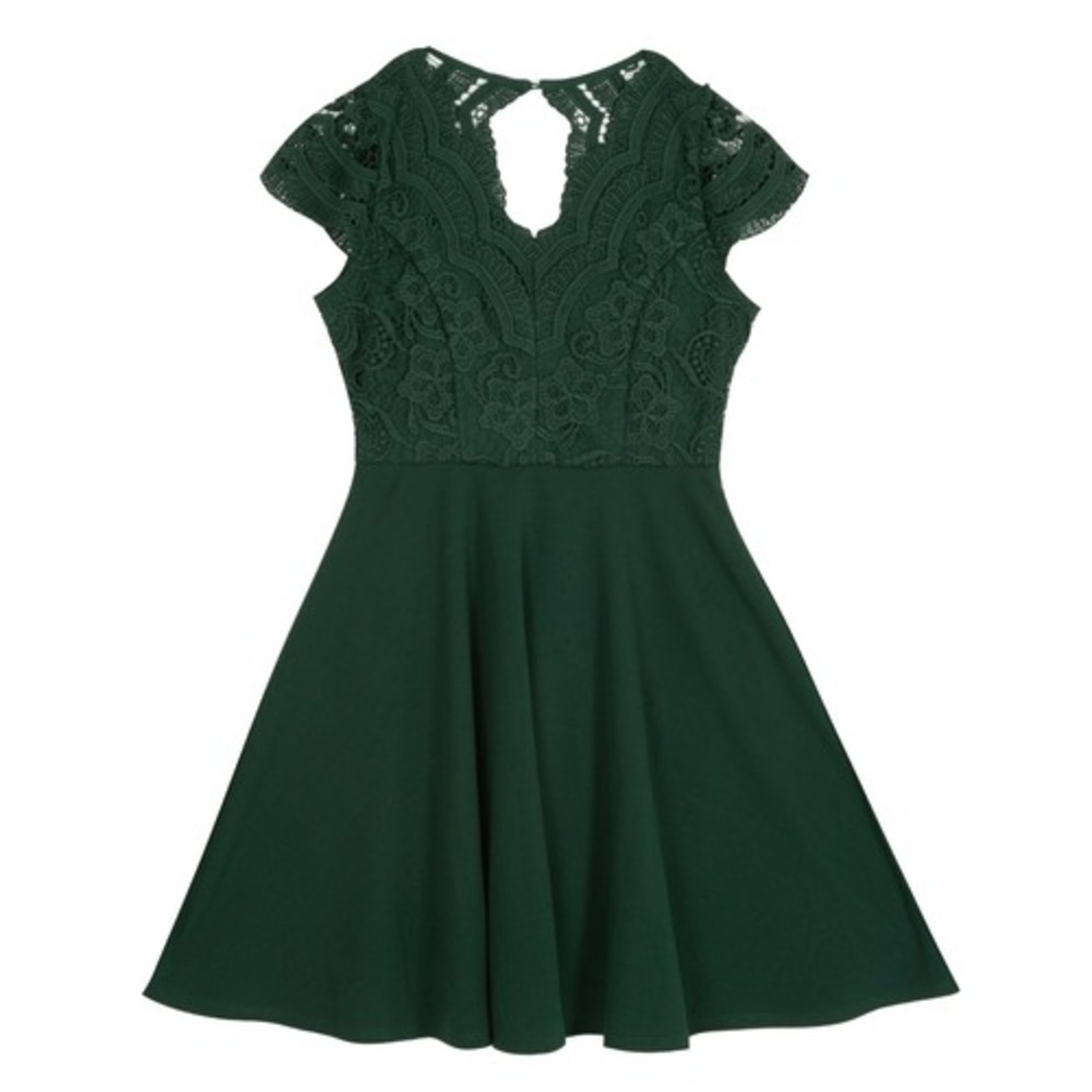 Rare Editions Big Girls Cap Sleeve Lace Bodice Skater Dress - Hunter Size 8